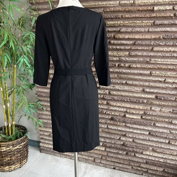 Hugo Boss Black Minimalistic Wool Blend Long Sleeve Dress Bow Belt Size 2 - Picture 5 of 12